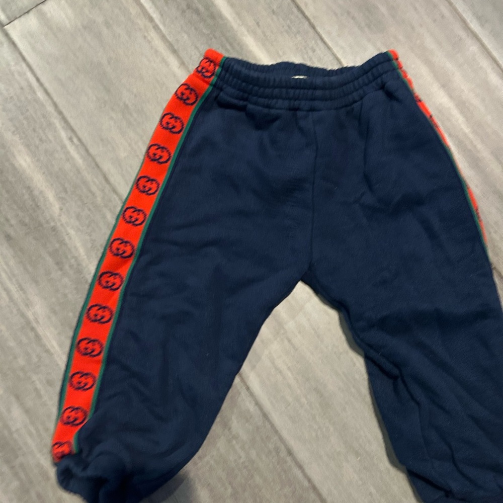 Gucci Kids Authentic Blue Joggers with Red and Green Trim